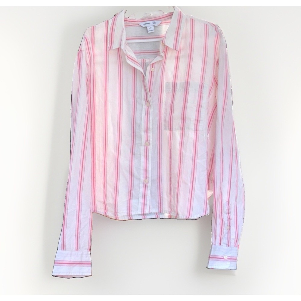 Brand New Tag Cropped Stripe Oxford Women's Shirt Size L Tall 100% Cotton